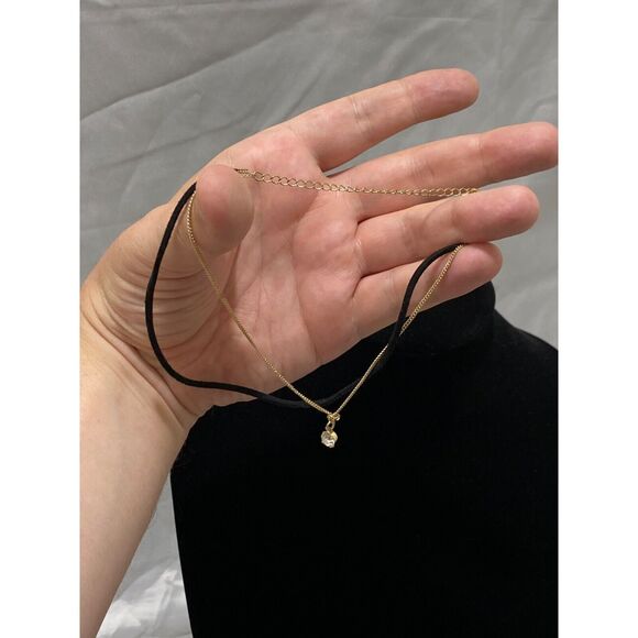 Pendant Necklace Chain and Rope Choker with Faux Stone Black and Gold Color 14" - Picture 4 of 9